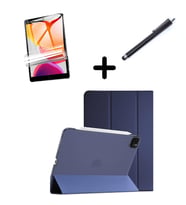 Apple iPad Pro 12.9 3. 4. 5. 6. Nesil Kılıf Set PU Deri Smart Tablet Kilifi Ekra (Lacivert)