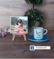 Harika Anne Fotoğraflı Dekoratif Taş, Ahşap Altlıklı Türk Kahvesi Fincanı Hediye (Model 5)