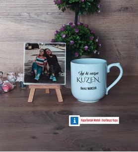 Kuzene Hediye Fotoğraflı Dekoratif Taş, Kupa Bardak Beyaz Hediye (Model 5)