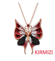 925 Ayar Gümüş Mineli Kelebek Kolye + İsme Özel Notlu Kutu (Kırmızı)