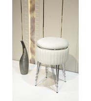 BİANCO METAL AYAKLI SEHPALI PUF (Beyaz - Gümüş)