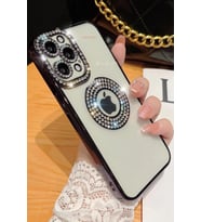Apple iPhone 12 Pro Kılıf Şeffaf Lüx Taşlı Süslemeli Kamera Korumalı Silikon (Siyah)