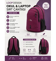 LOOP DESİGN OKUL SIRT ÇANTASI-LAPTOP SIRT ÇANTASI (YENİ SEZON) (Bordo)