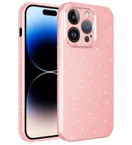 iPhone 14 Pro Max Kılıf Kamera Korumalı Simli Parıltılı Lüks (Pembe)
