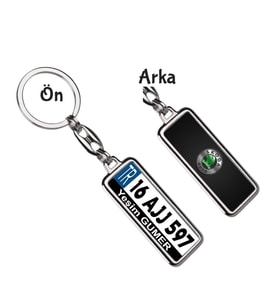 Kişiye Özel Skoda Fiber Logo Tema Plaka Anahtarlık (Gümüş)
