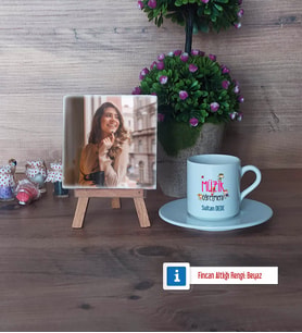Müzik Öğretmeni Fotoğraflı Dekoratif Taş, Ahşap Altlıklı Türk Kahvesi Fincanı Hediye (Model 2)