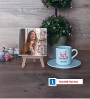 Müzik Öğretmeni Fotoğraflı Dekoratif Taş, Ahşap Altlıklı Türk Kahvesi Fincanı Hediye (Model 2)