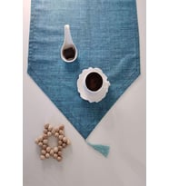 Soft Modern Üçgen Püsküllü Runner 40x150 (Mavi)