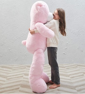 SOLEMIA - Papyonlu Sevimli Büyük Peluş Ayıcık, 150  -160 cm - % 100 YERLİ, Premium Kalite (Pembe)