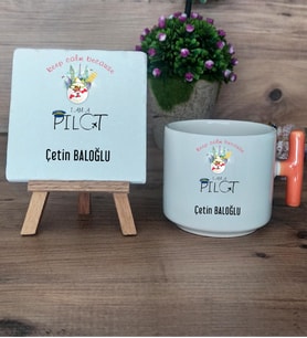 Pilot Hediye Seti Kupa Bardak T Kulplu ve Dekoratif Taş Pilota  Hediye (Model 7)