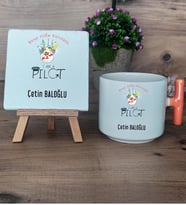 Pilot Hediye Seti Kupa Bardak T Kulplu ve Dekoratif Taş Pilota  Hediye (Model 7)