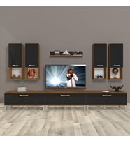 Decoraktiv Eko 8da Slm Krom Ayaklı Tv Ünitesi Tv Sehpası (Siyah - Ceviz)