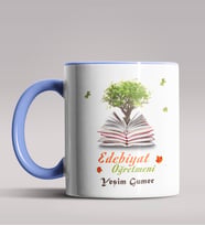 Kişiye Özel Edebiyat Öğretmeni Tasarımlı Siyah Renk Kupa Bardak 3 (Mavi)