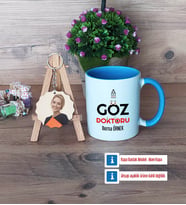 Göz Doktoru Kupa Bardak Beyaz ve Fotoğraflı Ahşap Anahtarlık Hediye Tıp Bayramı Hediyesi (Model 4)