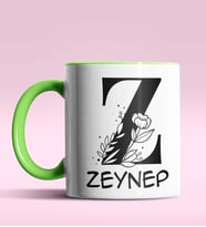 Kişiye Özel Z Harfi Romantik Tasarım Siyah Renk Kupa (Yeşil)