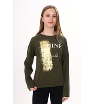 Toontoy Kız Çocuk Sweatshirt Shine Varak Baskılı (Haki)
