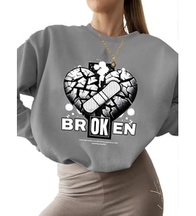 bisiklet yaka 3 iplik şardonlu erkek unisex kadın kalın Kırık Baskılı Sweatshirt Sweatshirt Bej (Gri)