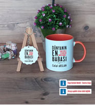 Babalar Günü Hediyesi Kupa Bardak Kırmızı ve Ahşap Anahtarlık Hediye (Model 12)