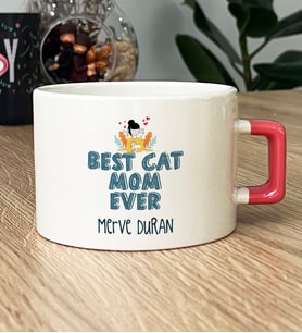 Kişiye Özel Best Cat Mom Ever Hediye Lüks Fincan En İyi Kedi Annesi (Pembe)