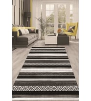 Dijital Kaymaz Taban Yıkanabilir Modern Renkli Salon Halısı Mutfak Halısı Yolluk ND-HT-1002 (Siyah)