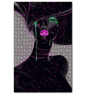 Cakapuzzle Siyahi Kadın ve Neon Makyajı Puzzle Yapboz MDF (Ahşap) (255 Parça)