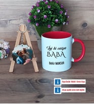 Babaya Hediye Kupa Bardak Beyaz ve Fotoğraflı Ahşap Anahtarlık Hediye (Model 2)