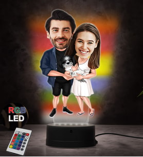 Doğum Günü Hediyesi,Sevgiliye Hediye, Kişiye Özel Fotoğraflı Tatlı Çift 2 Karikatür 3D Led Lamba (RGB)