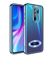Xiaomi Redmi Note 8 Pro Kılıf Kamera Korumalı Logo Gösteren Şeffaf Kapak (Mavi)