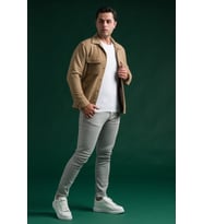 Sir Slimfit Çıtçıt Kapamalı Yan Ve Kapak Cepli Astarsız Yakalı Kırçıllı Spor Kısa Ceket  (Kahverengi)