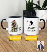 Kişiye Özel Karikatürlü Asker Kupa Bardak Askere Hediye Asker Sevgiliye Hediye (Siyah)