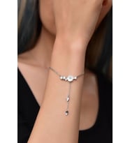 Papatya Silver 925 Ayar Gümüş Zincir Sallantılı Beyaz Taşlı Sedef Manolya Çiçeği Bileklik (Rodyum)