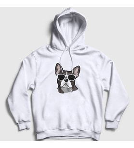 Presmono Unisex Gri French Bulldog Köpek Kapüşonlu Sweatshirt 401671tt (Beyaz)