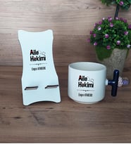 Aile Hekimi Hediye Sepeti Kupa Bardak T Kulplu ve Ahşap Telefon Standı Doktora Tıp Bayramı Hediyesi (Model 2)