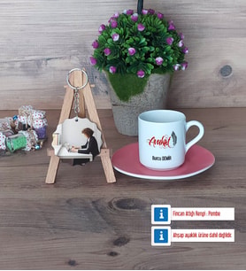 Avukat Türk Kahvesi Fincanı Ahşap Altlıklı ve Fotoğraflı Ahşap Anahtarlık Hediye (Model 6)