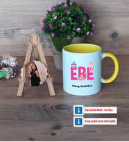 Ebe Kupa Bardak Beyaz ve Fotoğraflı Ahşap Anahtarlık Hediye (Model 7)