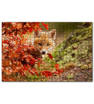 Cakapuzzle Kırmızı Yapraklar Arkasındaki Sevimli Yavru Tilki  Puzzle Yapboz MDF (Ahşap) (500 Parça)
