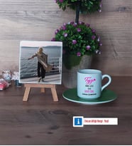 Teyze Daha Cool Fotoğraflı Dekoratif Taş, Ahşap Altlıklı Türk Kahvesi Fincanı Hediye (Model 9)