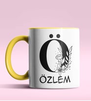Kişiye Özel Ö Harfi Romantik Tasarım Siyah Renk Kupa (Sarı)