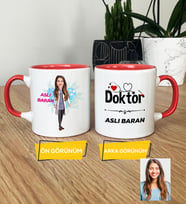 Kişiye Özel Karikatürlü Doktor Hediye Kupa Bardak Kadın Doktora Hediye Tıp Bayramı Hediyesi (Pembe)