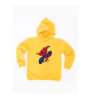 Spiderman baskılı örümcek adam kapüşonlu pamuklu kumaş çocuk sweatshirt (Sarı)