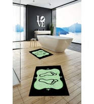 EVDEYA Dijital Baskılı Yıkanabilir Modern Ayak İzi Desenli İkili Banyo Halısı Klozet Takımı, KLOZET-20-GOLD, (Yeşil)