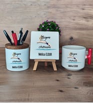 Kadın Yüzme Antrenörü Hediye Sepeti Kupa Bardak T Kulplu, Kalemlik ve Dekoratif Taş Kadın Yüzme Antrenörüne Hediye (Model 1)