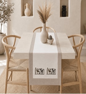 Etnik Baskılı Runner, Konsol, Sehpa Örtüsü-Naturel&Sütlü Kahve