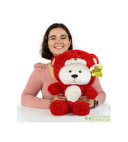 70 Cm Kapşonlu Uykumcuk Peluş Ayıcık Panda Uyku Arkadaşım (Kırmızı)