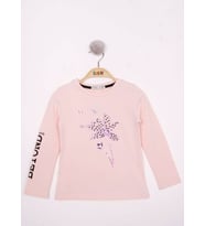 Toontoy Kız Çocuk Çiçek Nakışlı T-Shirt (Pudra)