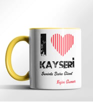 Kişiye Özel Kayseri Seninle Daha Güzel Tema Siyah Renk Kupa (Sarı)
