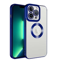 Apple iPhone 14 Pro Max Kılıf Case, Logo Showing Serisi, Şeffaf, Kamera Korumalı, Logo Gösteren Renkli Çizgi Tasarım (Mavi)
