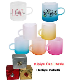 Buzlu Renkli Kahve Fincanı Fotoğraflı Kişiye Özel Tasarım 1 Adet (Pembe)