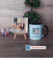Kız Kardeş Fotoğraflı Dekoratif Taş, Kupa Bardak Beyaz Hediye (Model 11)
