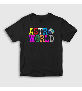 Presmono Unisex Çocuk Beyaz Astroworld V2 Travis Scott T-Shirt 44113tt (Siyah)
